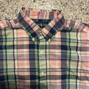 Ralph Lauren Men's Plaid Shirt in Pink, Green, and Blue